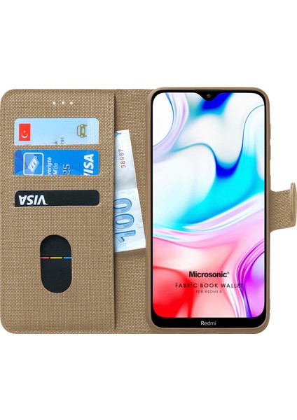 Xiaomi Redmi 8 Kılıf Fabric Book Wallet Gold