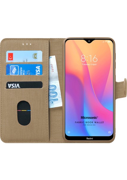 Xiaomi Redmi 8A Kılıf Fabric Book Wallet Gold