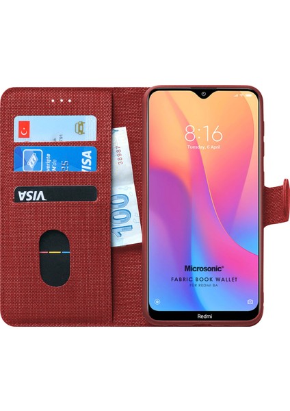 Xiaomi Redmi 8A Kılıf Fabric Book Wallet Kırmızı