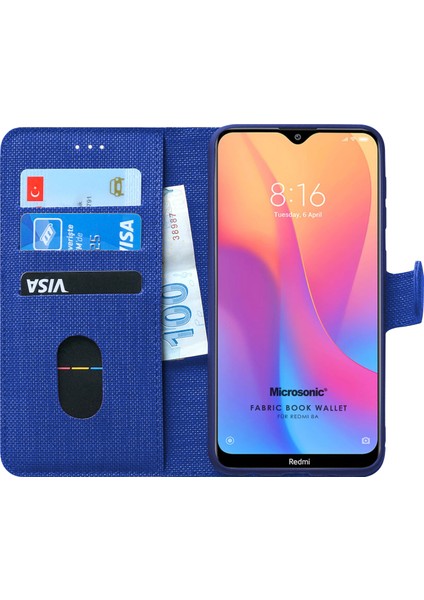 Xiaomi Redmi 8A Kılıf Fabric Book Wallet Lacivert