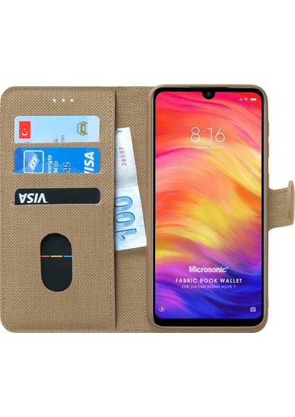 Xiaomi Redmi Note 7 Kılıf Fabric Book Wallet Gold