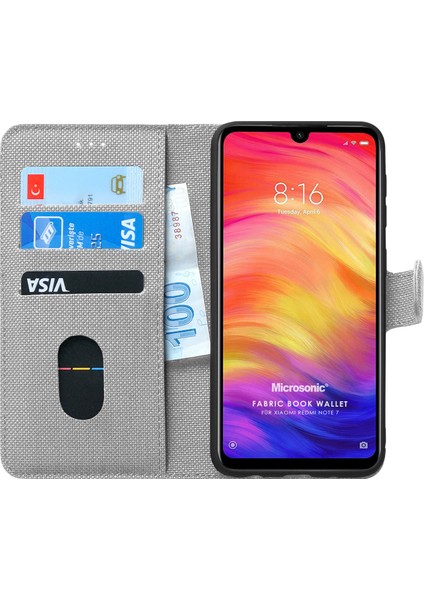 Xiaomi Redmi Note 7 Kılıf Fabric Book Wallet Gri