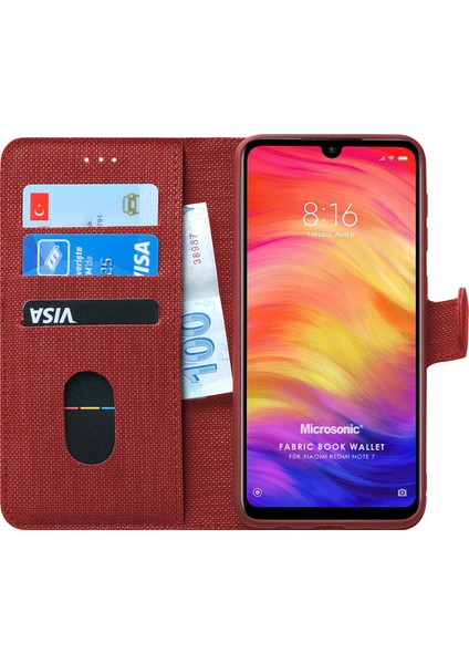 Xiaomi Redmi Note 7 Kılıf Fabric Book Wallet Kırmızı