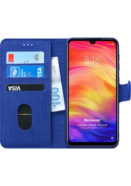 Xiaomi Redmi Note 7 Kılıf Fabric Book Wallet Lacivert