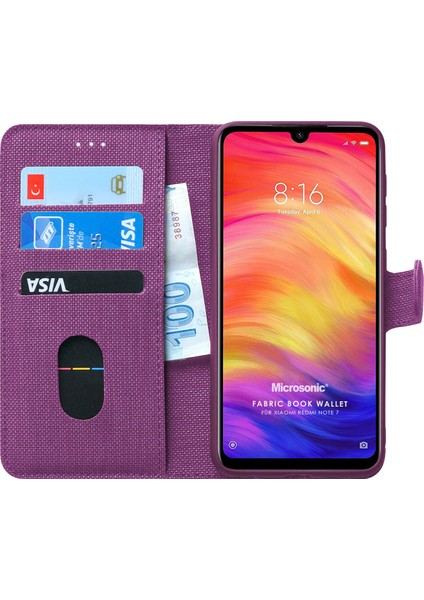 Xiaomi Redmi Note 7 Kılıf Fabric Book Wallet Mor