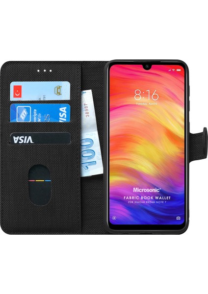 Xiaomi Redmi Note 7 Kılıf Fabric Book Wallet Siyah