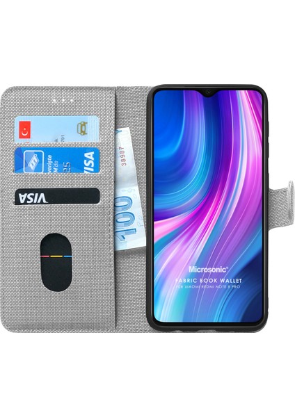 Xiaomi Redmi Note 8 Pro Kılıf Fabric Book Wallet Gri