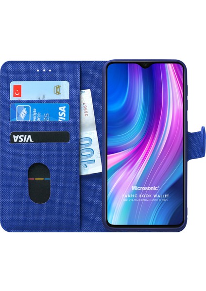 Xiaomi Redmi Note 8 Pro Kılıf Fabric Book Wallet Lacivert