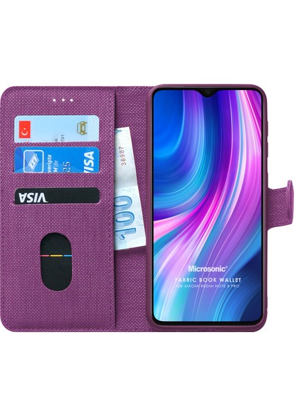 Xiaomi Redmi Note 8 Pro Kılıf Fabric Book Wallet Mor