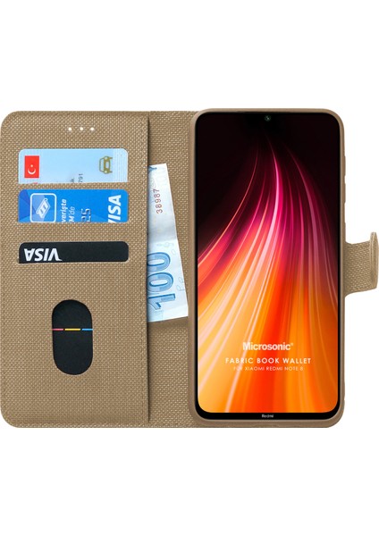 Xiaomi Redmi Note 8 Kılıf Fabric Book Wallet Gold