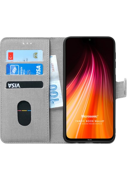 Xiaomi Redmi Note 8 Kılıf Fabric Book Wallet Gri