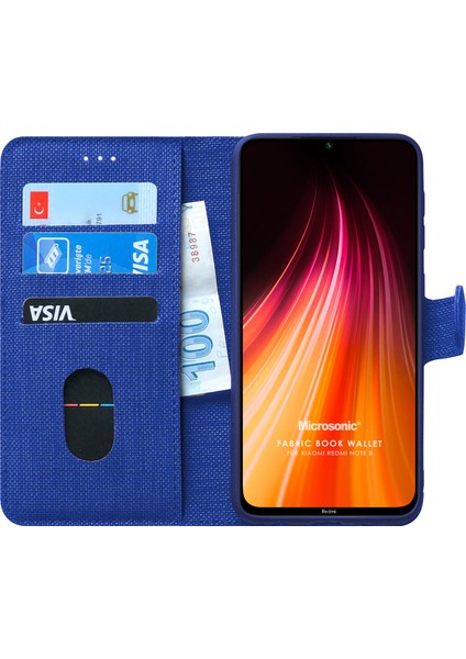 Xiaomi Redmi Note 8 Kılıf Fabric Book Wallet Lacivert
