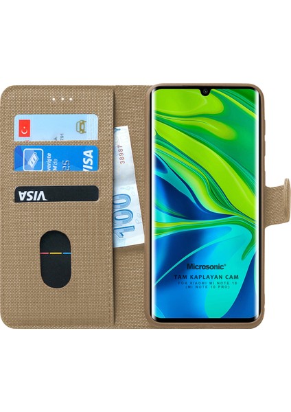 Xiaomi Mi Note 10 Kılıf Fabric Book Wallet Gold