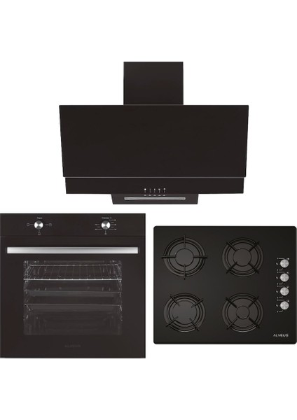 Siyah Cam Ankastre Set 3 (ALV F17 PB + ALV GLS 640 + ALV MFA 604 F)