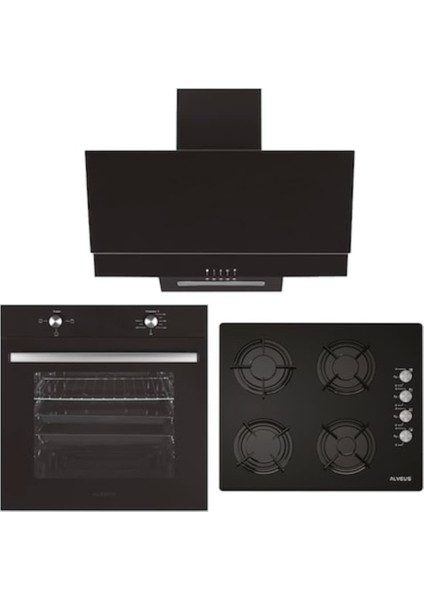 Siyah Cam Ankastre Set 3 (ALV F17 PB + ALV GLS 640 + ALV MFA 604 F)