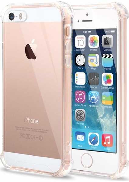 Apple iPhone 5/5S Şeffaf Airbag Antishock Silikon Kılıf + Tampeli Ekran Koruyucu Cam