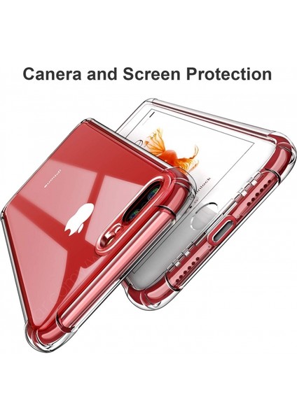Apple iPhone 7 Plus Şeffaf Airbag Antishock Silikon Kılıf + Tam Kaplayan Fiber Nano Ekran Koruyucu 6D Siyah Nano Cam