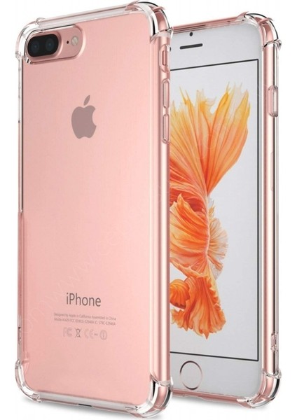 Apple iPhone 8 Plus Şeffaf Airbag Antishock Silikon Kılıf + Tam Kaplayan Fiber Nano Ekran Koruyucu 6D Siyah Nano Cam