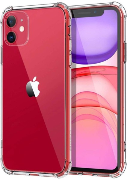 Apple iPhone 11 Şeffaf Airbag Antishock Silikon Kılıf + Tam Kaplayan Fiber Nano Ekran Koruyucu 6D Nano Cam