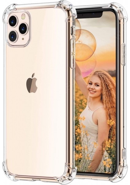 Apple iPhone 11 Pro Max Şeffaf Airbag Antishock Silikon Kılıf + Tam Kaplayan Fiber Nano Ekran Koruyucu 6D Nano Cam