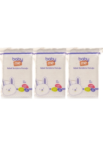 Baby&me Bebek Temizleme Pamuğu 3'lü Paket 60 Adetli
