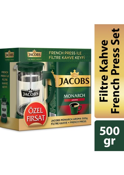 Monarch Aroma Filtre Kahve 500gr + French Press Set