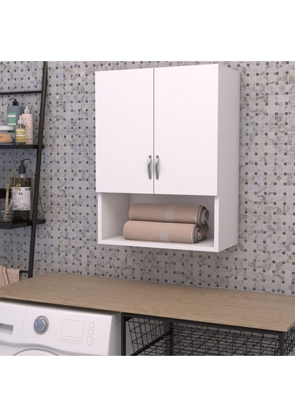 Beyaz Çamaşır Makinası Üst Dolabı