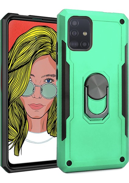 Samsung Galaxy A51 Rock Standlı Yüzüklü Kılıf Yeşil
