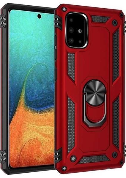 Samsung Galaxy S10 Lite Kılıf Standlı Yüzük Tutuculu Vega100 + Nano Glass Kırmızı