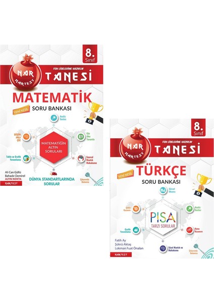 Nartest Yayınevi LGS 8. Sınıf Nar Tanesi Altın Sorular Matematik ve Türkçe Soru Bankası Seti