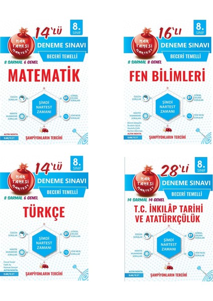 Nartest Yayınevi LGS 8. Sınıf Nar Tanesi Deneme Seti 4 Kitap