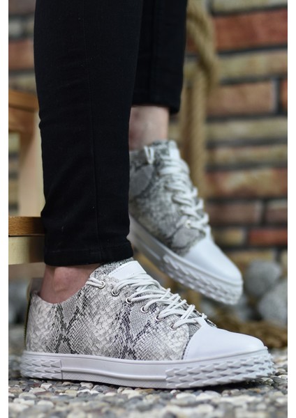 3D Baskılı Beyaz Erkek Sneaker