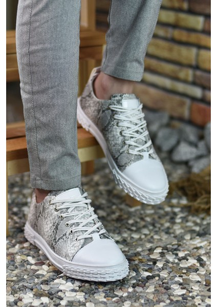 3D Baskılı Beyaz Erkek Sneaker