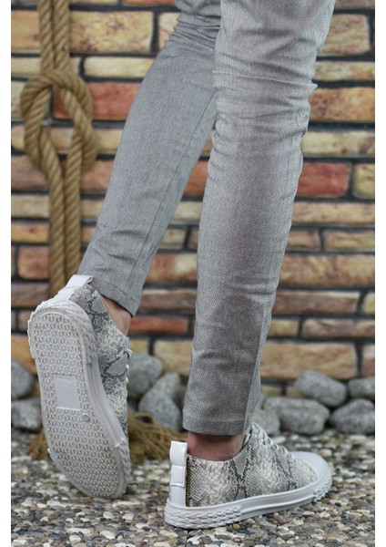 3D Baskılı Beyaz Erkek Sneaker