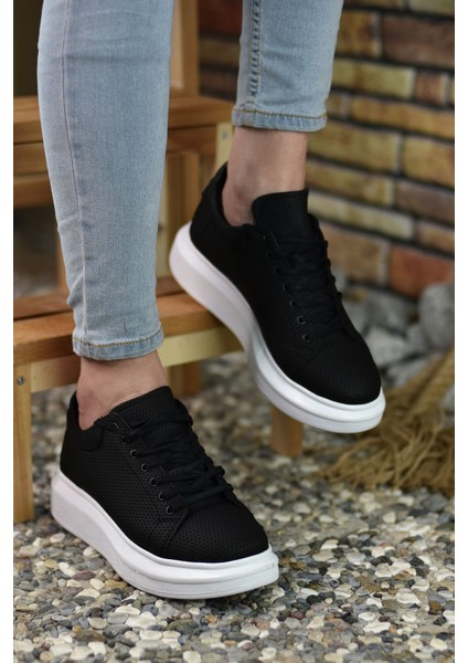 3D Baskılı Siyah Erkek Sneaker