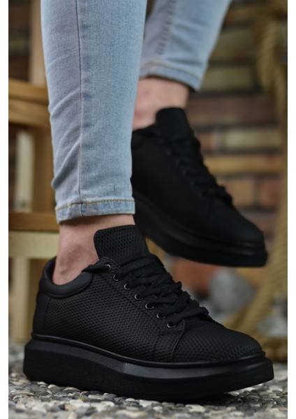 3D Baskılı Siyah Siyah Erkek Sneaker