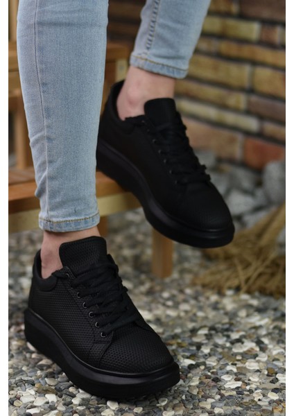 3D Baskılı Siyah Siyah Erkek Sneaker