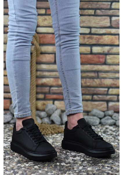 3D Baskılı Siyah Siyah Erkek Sneaker