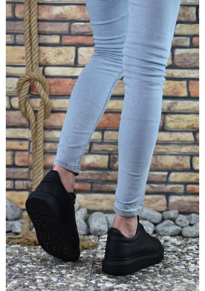 3D Baskılı Siyah Siyah Erkek Sneaker