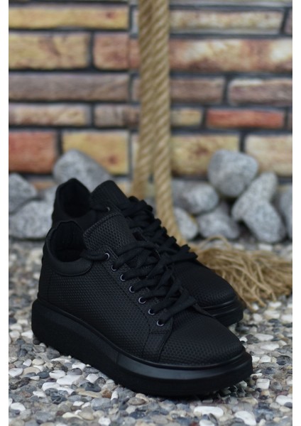 3D Baskılı Siyah Siyah Erkek Sneaker