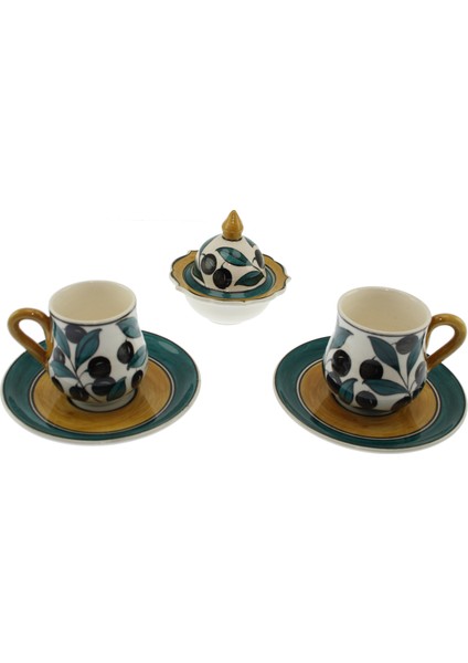 Otantik Çini Zeytin Tasarım Porselen Fincan Lokumluk 2'li