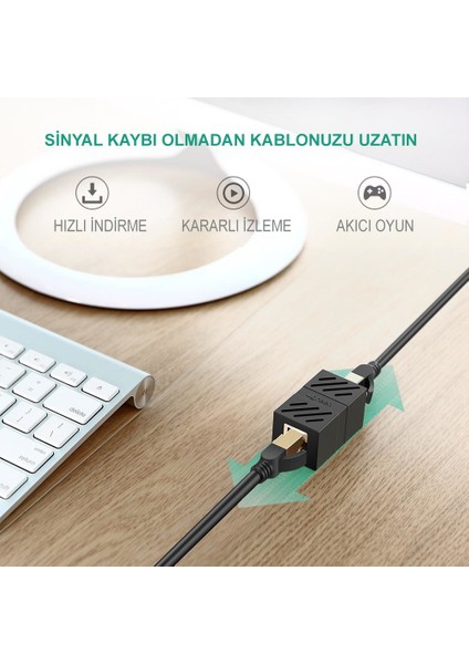 RJ45 Cat6 Cat7 Cat8 Ethernet Kablo Uzatma Aparatı Siyah