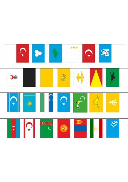Eski Türk Devletleri Ipe Dizili Bayrak Seti 20 x 30 cm 27'li
