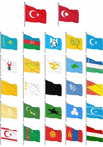 Eski Türk Devletleri Sopalı Bayrak Seti 30 x 45 cm 27'li
