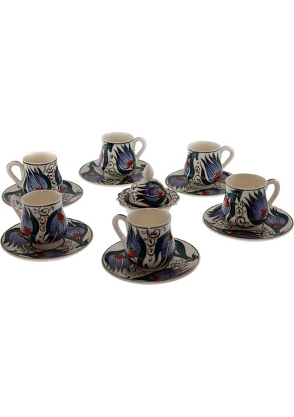 Otantik Çini Çiçek Rüzgarı Model Porselen Fincan Lokumluk 6'lı