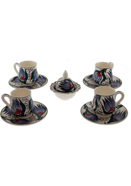 Otantik Çini Mavi Klasik Osmanlı Porselen Fincan Lokumluk 4'lü