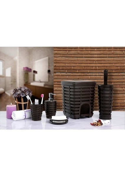 Palm Kare Çöp Kovalı Banyo Seti Kahverengi 5'li