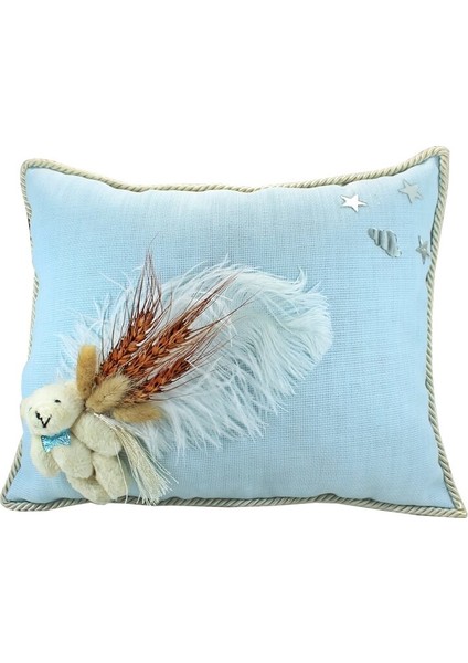 Kuru Çiçek Tanzimli, Ayıcıklı, Takı Yastığı, Mavi