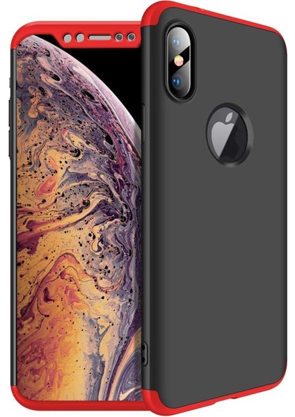 Apple iPhone XS Max 6.5 Kılıf Zore 360 Tam Koruma 3 Parça Ays Kapak Siyah - Kırmızı