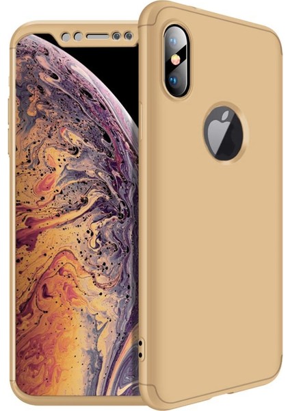 Apple iPhone XS Max 6.5 Kılıf Zore 360 Tam Koruma 3 Parça Ays Kapak Gold
